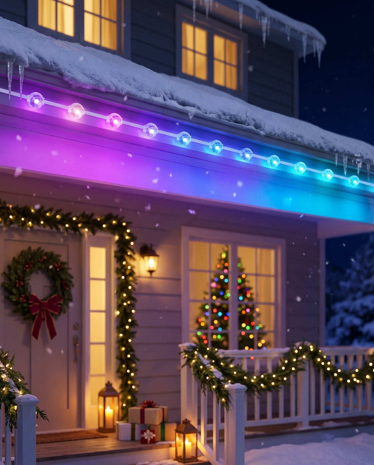 The Eaves permanent outdoor LED roofline lights — puck close-up