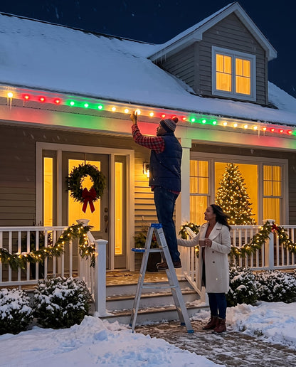 The Eaves permanent outdoor LED roofline lights — pressing on the last puck
