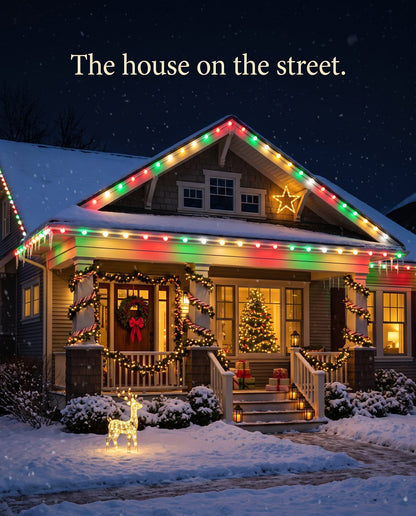 The Eaves permanent outdoor LED roofline lights — the house on the street