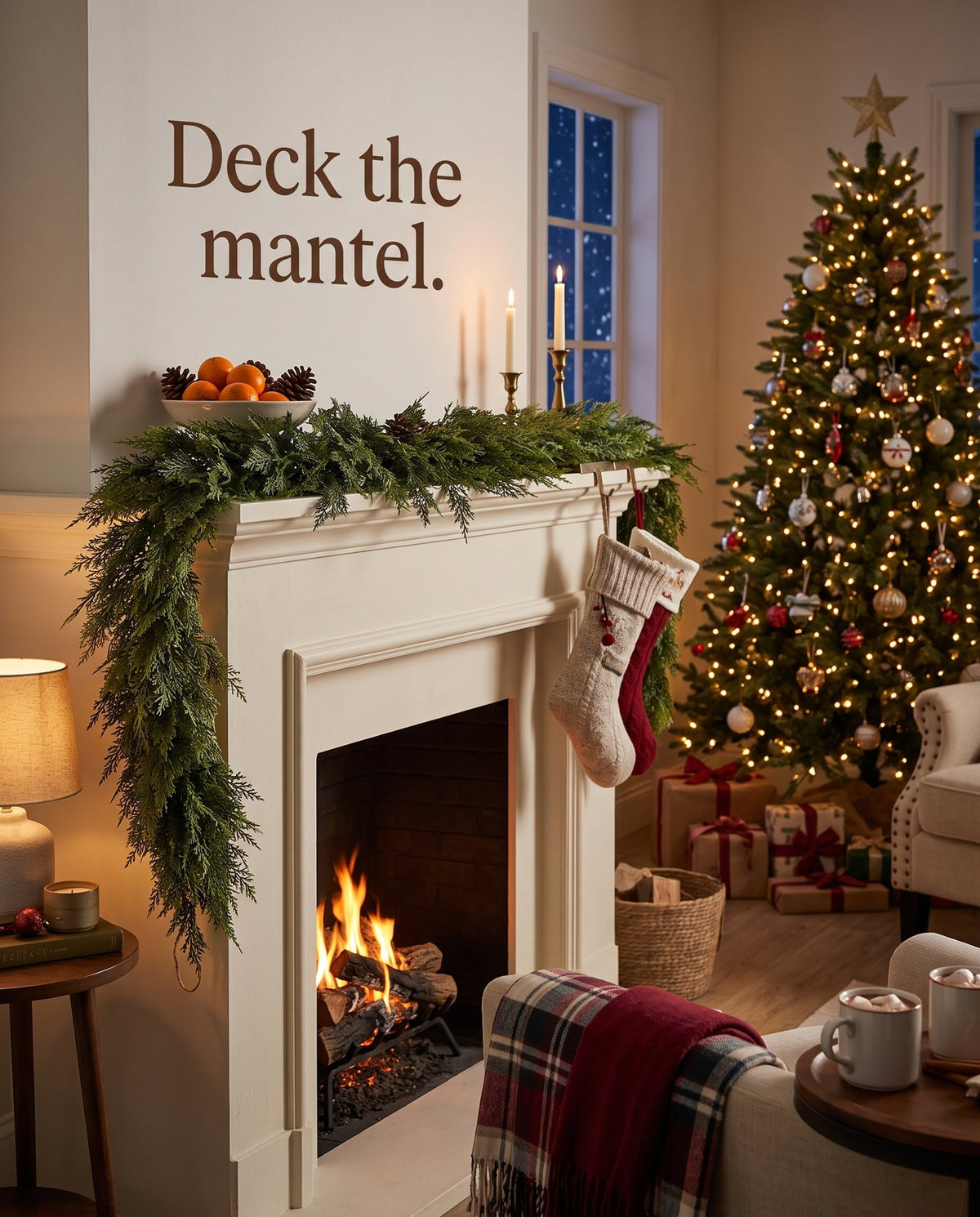 The Hearthside real-touch cedar garland — deck the mantel