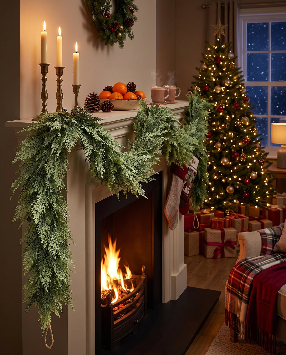 The Hearthside real-touch cedar garland — 9 ft