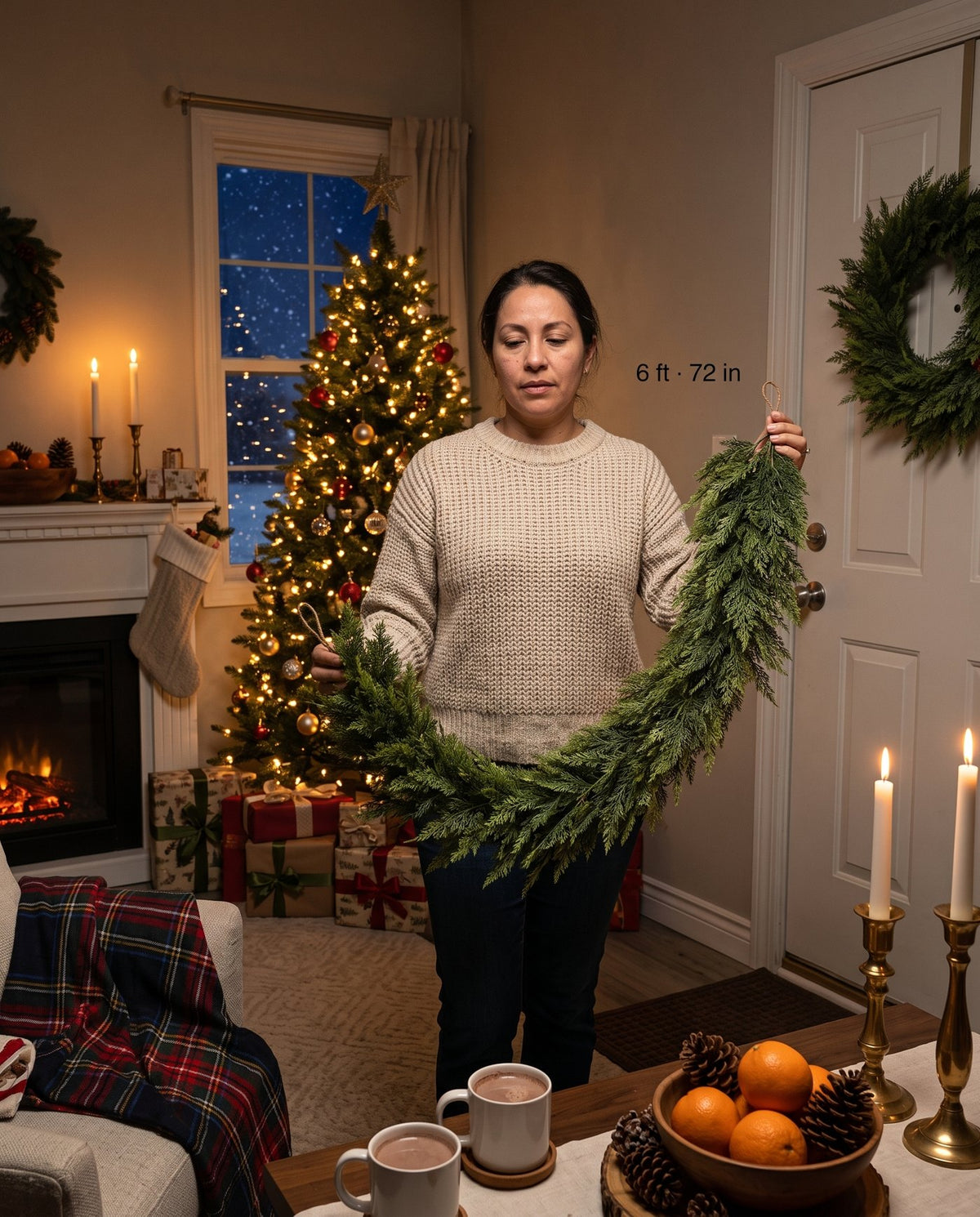 The Hearthside real-touch cedar garland — true scale