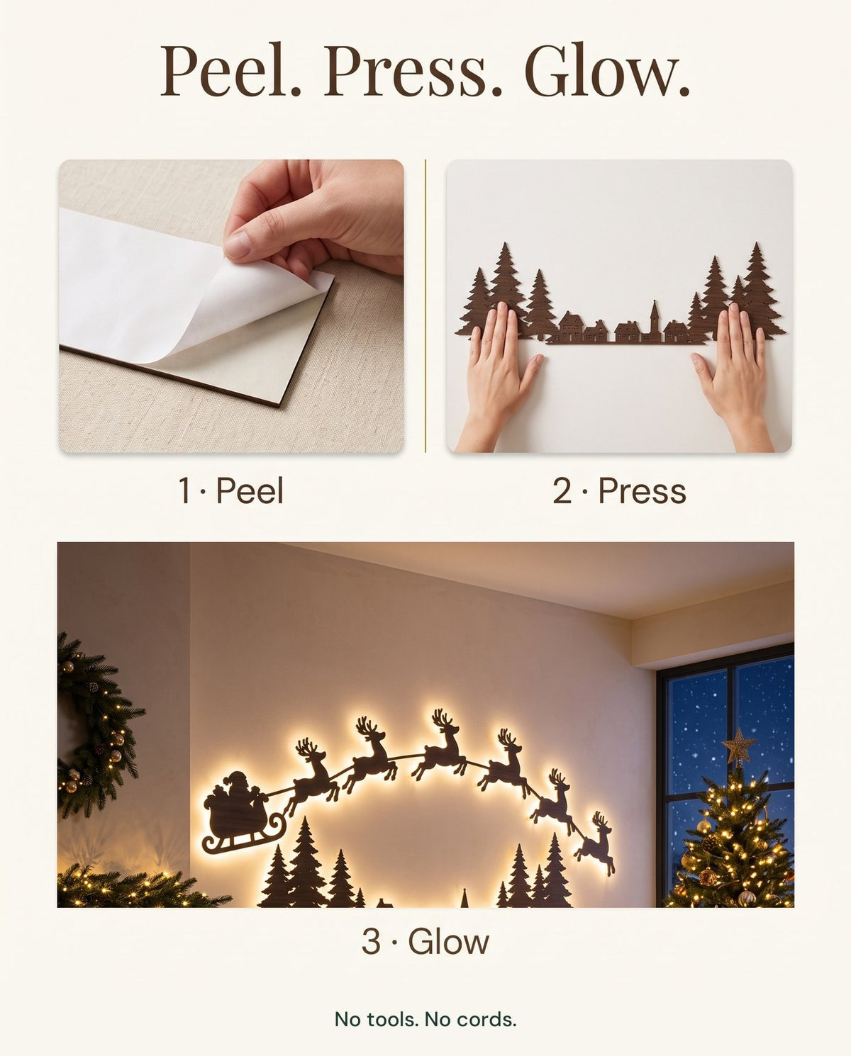 The Night Before backlit LED wall silhouettes — peel press glow