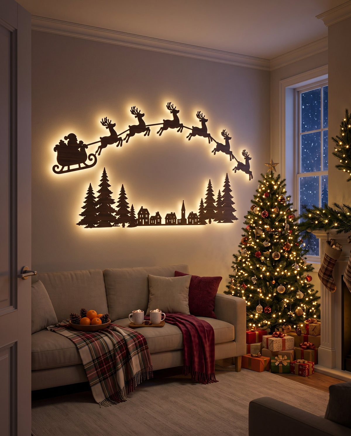 The Night Before backlit LED wall silhouettes — true scale door sofa