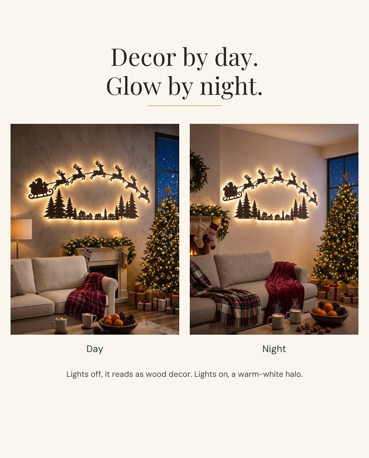 The Night Before backlit LED wall silhouettes — day and night
