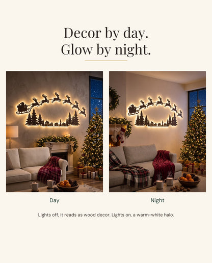The Night Before backlit LED wall silhouettes — day and night