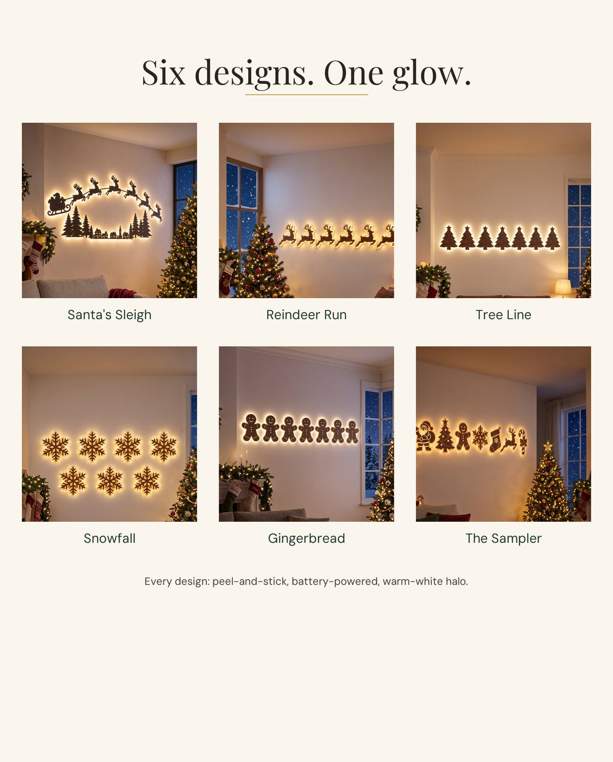 The Night Before backlit LED wall silhouettes — six designs