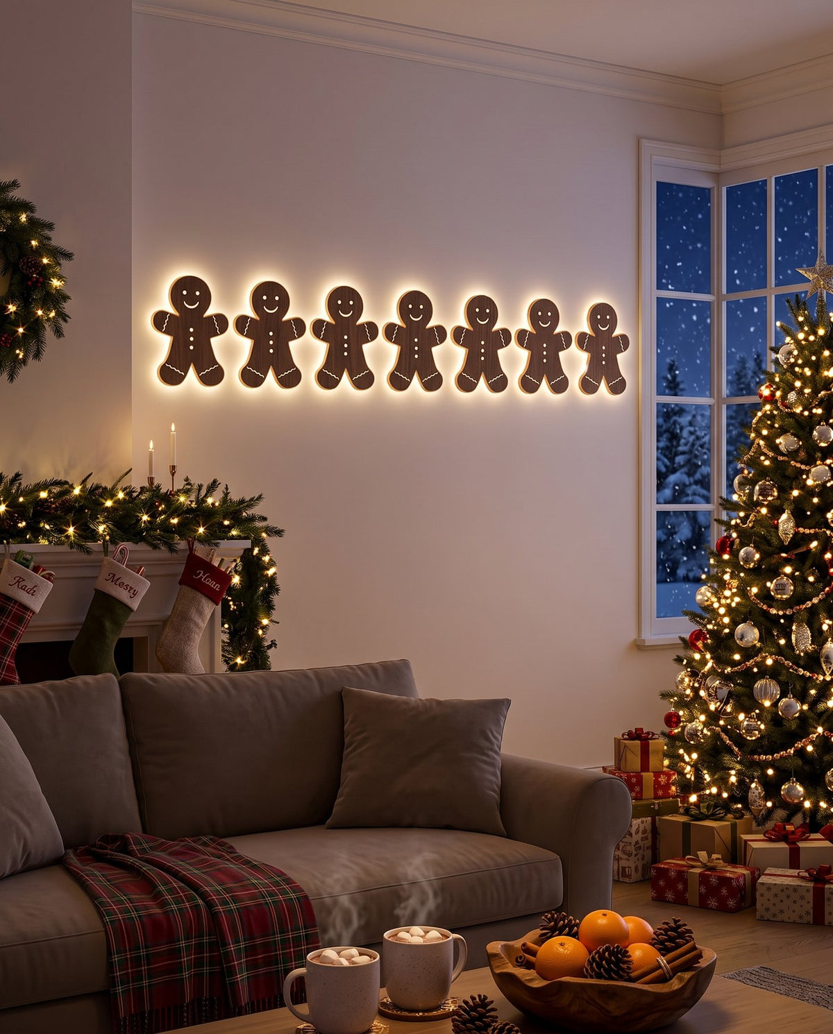 The Night Before backlit LED wall silhouettes — Gingerbread