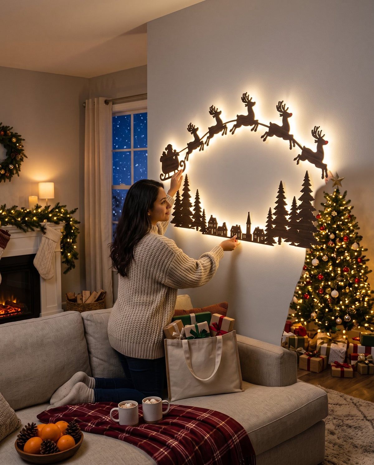 The Night Before backlit LED wall silhouettes — pressing on the last piece