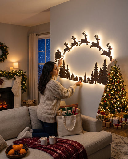 The Night Before backlit LED wall silhouettes — pressing on the last piece