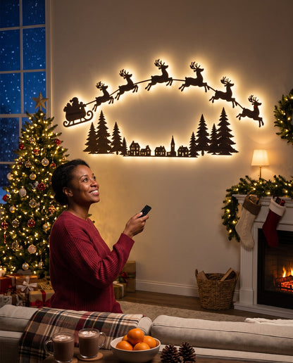 The Night Before backlit LED wall silhouettes — remote in hand