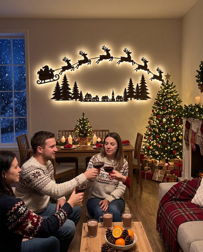 The Night Before backlit LED wall silhouettes — hosting on Christmas Eve